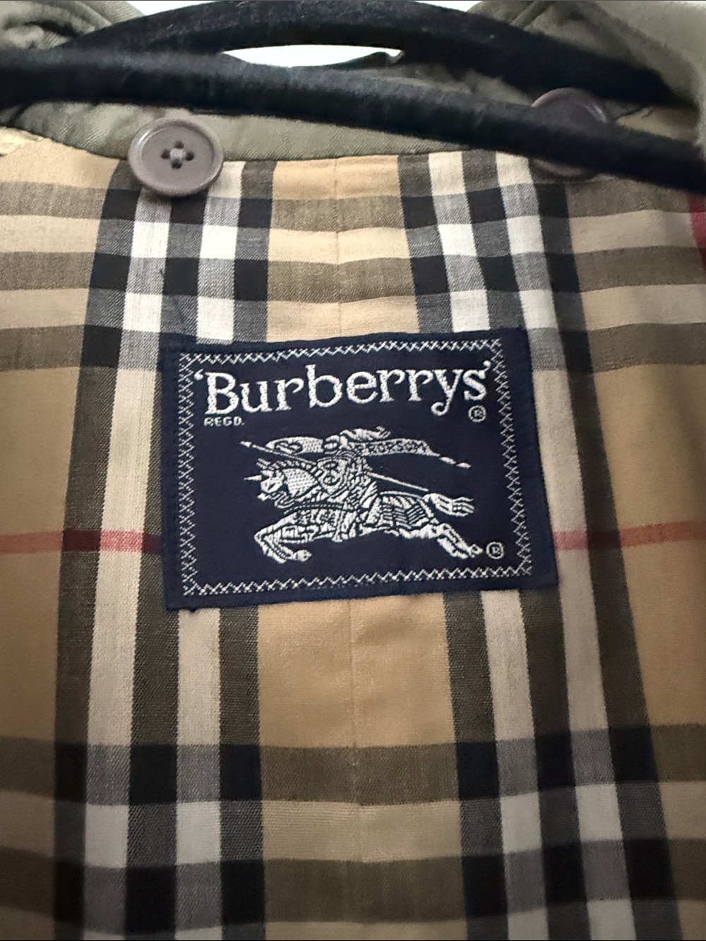 Burberry Olive Trench Coat with Signature Check Lining Vintage 10P - Picture 2 of 12